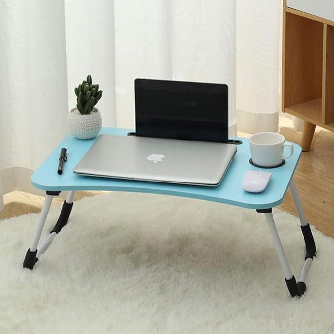 Lap Desk with Storage Drawer, Cup and Tablet Holder, Bed Tray Table, Foldable Laptop Desk, Laptop Stand for Working, Writing, Gaming and Drawing (23.6", Blue)