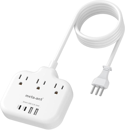 Italy Travel Plug Adapter with 5FT Extension Cord, meta-ant Italy Power Adapter with 3 American Outlets 4 USB Ports(2 USB-C), Type L Adapter for US to Italy Chile Ethiopia Libya Syria Tunisia Uruguay