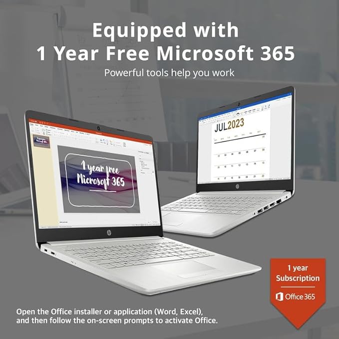 HP 2024 Premium 14" Micro-Edge Portable Laptop Student Business, Intel Quad-Core N4120, 8GB RAM, 256GB (128GB eMMC+ 128GB Card), Webcam, WiFi, Windows 11S + 1 Year Office 365, MarxsolAccessory Silver