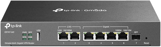 TP-Link ER707-M2 | Omada Multi-Gigabit VPN Router | Dual 2.5Gig WAN Ports | High Network Capacity | SPI Firewall | Omada SDN Integrated | Load Balance | Lightning Protection