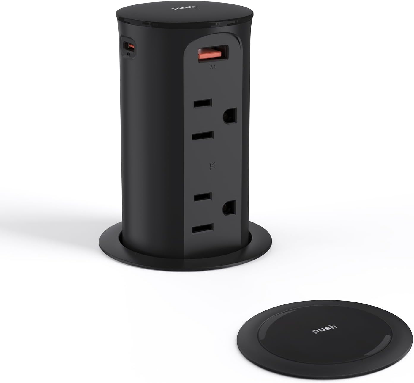 Jgstkcity Pop Up Power Outlet for Countertops & Desks,2.5-Inch Hole Flush, Mount, 20W USB-C, 4 USB Ports, 4 Tamper-Resistant 15A Outlets - Space-Saving Recessed Design,1875W,ETL Listed