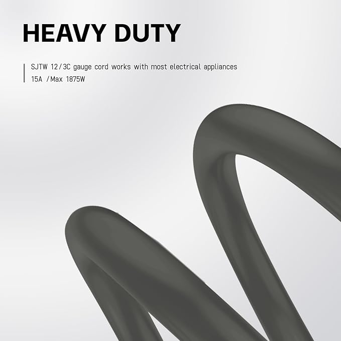 EP 15 Ft Lighted Outdoor Extension Cord - 12/3 SJTW Heavy Duty Grey Extension Cable with 3 Prong Grounded Plug - Power Cord for Lawn, Garden, Appliances