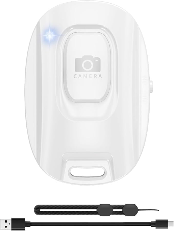MAIRAN Rechargeable Wireless Camera Remote Shutter for iPhone and Android Smartphones, Bluetooth Phone Remote Control,Selfie Button for Photos and Videos Charging Cable Included-White