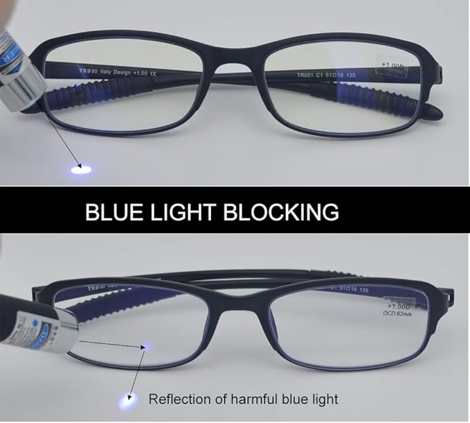 3.00 Computer Blue Light Blocking Reading Glasses(Flexible and Lightweight) Plastic Portable Readers for Men and Women