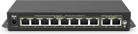 DBIT Unmanaged 10-Port PoE Network Switch, 8* 10/100Mbps PoE+ Ports, 2 Gigabit Uplink Ports, 802.3af/at, Desktop/Wall-Mount, Plug & Play, Support Extend/VLAN Mode, Metal Case Fanless, 130W (WS1082A)