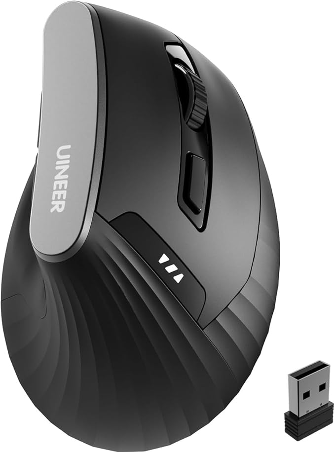 Uineer 2.4G Ergonomic Mouse - Wireless Vertical Computer Mouse with 4 Level Adjustable DPI,Ergonomic Design for S/M Hands, 2.4GHz Wireless Mice for Laptop (Battery Level Visible) ﻿