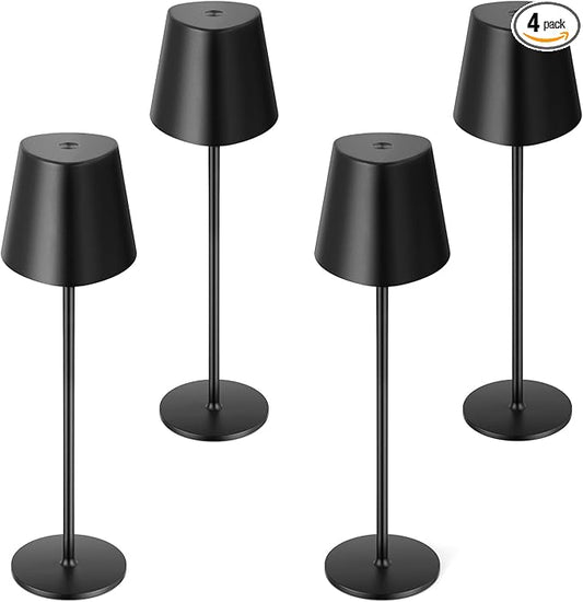 Kakanuo Cordless Table Lamps Pack of 4, Portable LED Battery Operated Lamp, Wireless Rechargeable Lamp, 3 Color Stepless Table Lamp for Restaurant, Bar, Party, Camping and Bedroom - Black
