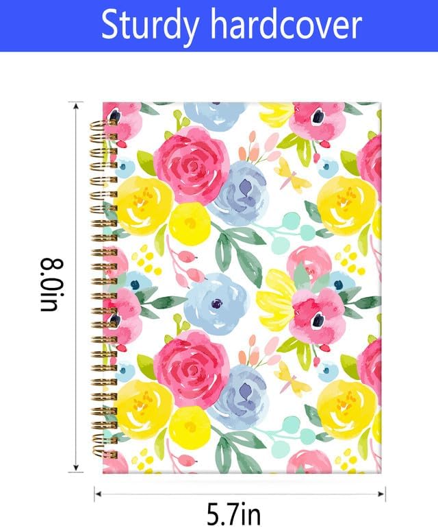 Spiral Journal Notebook,A5 Hardcover Lined Journals for Women Girl 6 x 8.3 in,120 Pages Thick Paper,Cute College Ruled Writing Notebook for Gifts Office Work School(Watercolor Rose Floral)