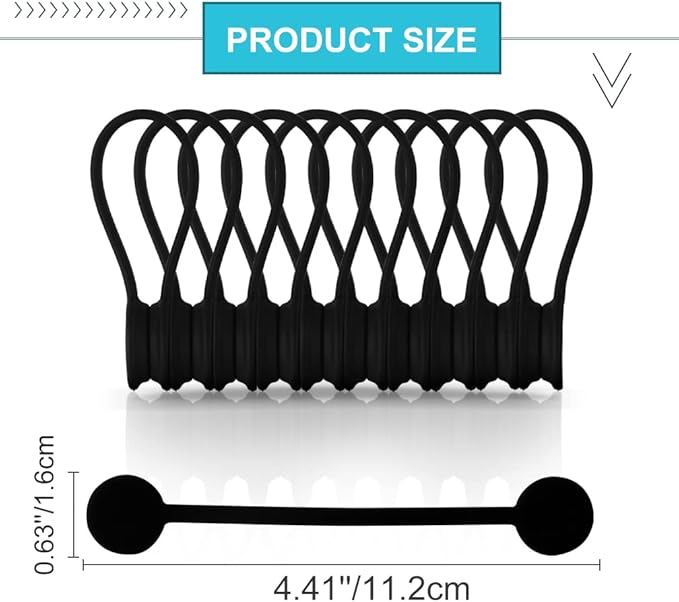 Kanemc Black Magnetic Cable Ties 10-Pack, Silicone Cord Twist Ties Magnet Strap For Charging Wire Organizer, Earphone Cords Wrap, Fridge Magnets, Storage Or Travel