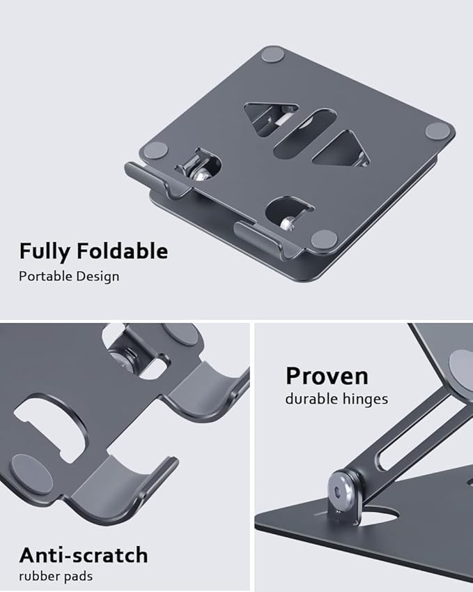 Adjustable Tablet Stand Holder for Desk, Desktop Tablet Holder, Foldable Aluminum Tablet Mount for iPad pro 12.9, iPad Air Mini, Samsung Galaxy Tabs Z Fold Kindle Fire,4-12 inch, Grey