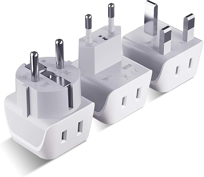 Ceptics Complete European Travel Adapter Set - 2 In 1 Usa to Europe, Germany, England, Spain, Italy, Iceland, France, (Type G, E/F, Type C) - 3 Pack, Safe Grounded Perfect for Cell Phones, Laptops