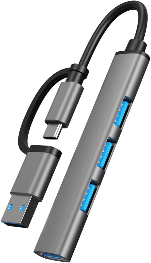 USB-C 4-in-2 Hub, Featuring USB 3.0 and 3 USB 2.0 Ports, Adapter Compatible with USB-C Laptops and Serves as a Dongle for USB Connectivity on MacBook Pro/Air,iPad Pro,iMac,iPhone 15 Pro,Xbox,PS5,XPS