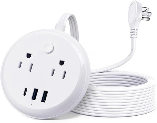 Flat Plug Power Strip with USB C Ports, KOOSLA Travel Extension Cord No Surge Protection - 2 Outlets 3 USB Ports(1250W) - Cruise Essentials for Cruise Ship, Home, Office, Dorm Room, 10ft