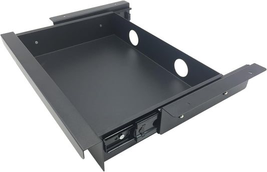 Under Desk Mounted Sliding Pull-out Drawer, W 15.3" x D 8.8" Storage Organizer for Sit Stand Workstation, Metal, Black (Medium)