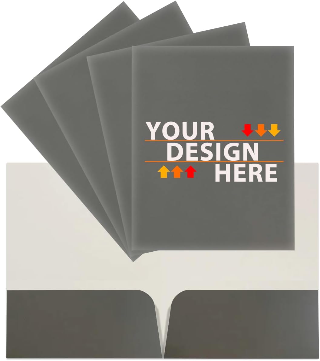 JAM PAPER Custom Printed Semi-Gloss Folders with Round Corner Pockets - Personalized Logo & Text - 12pt C1S - Grey - 250/Pack