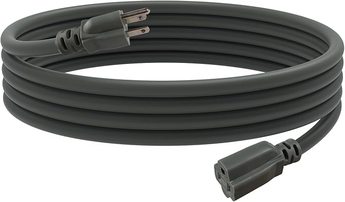 EP 10 Ft Outdoor Extension Cord, 12/3 SJTW Heavy Duty Extension Cable with 3 Prong Grounded Plug, 15 AMP Power Cord for Lawn, Garden, Appliances, Gray