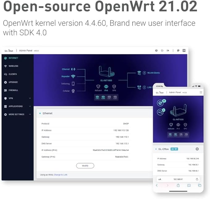 GL.iNet GL-AXT1800 (Slate AX) Portable Travel Router, Pocket Wi-Fi 6 Wireless Internet Router, Portable VPN Routers WiFi for Travel, Public Computer Routers, Business, Moblie/RV/Cruise/Plane