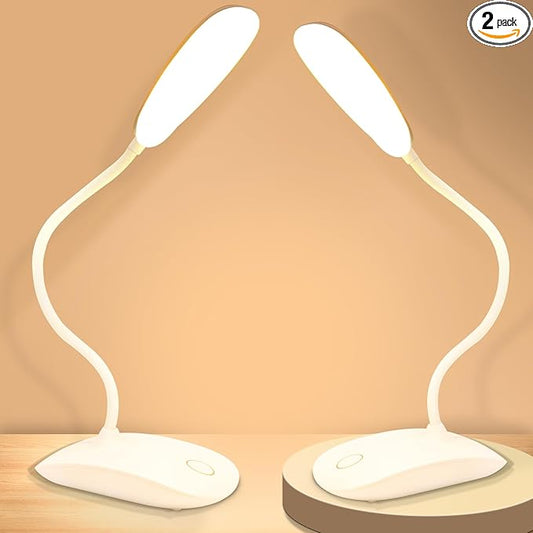 Battery Powered Desk Lamp, Portable Lamps Rechargeable 3 Color Modes Touch Control Stepless Dimming, Wireless Desk Lamp with 2000mAh, Small LED Table Light for Dorm Study Office Bedroom,2-Pack,White
