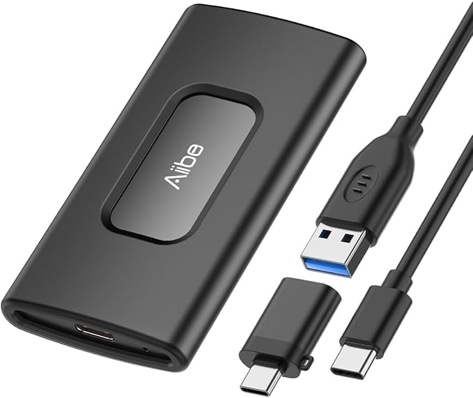 Aiibe 500GB External Solid State Drive USB C Portable SSD USB 3.2 Gen 2, Up to 1050MB/s, External SSD 500GB External Hard Drive for iPhone 15/Pro, Laptop, Mac and PS4 (Black)