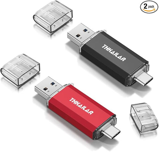 Thkailar USB C Flash Drive 128GB 2 Pack USB Flash Drive with Type C and Type A 3.1 Port USB C Thumb Drive Compatible with Android Phone PC Mac Pro-Transfer Data(Red)