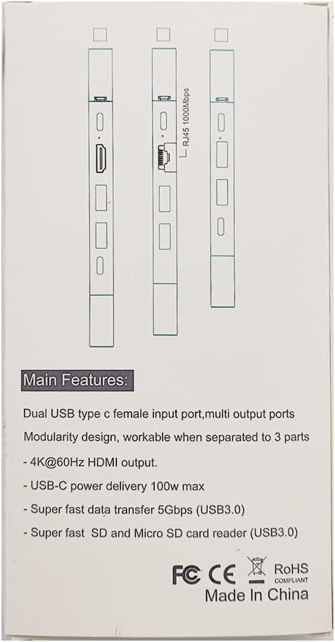 USB C Hub for MacBook, USB-C Hub 8-in-2, 2 HDMI 4K 60Hz, 2 USB A Data Ports microSD SD Card Reader for MacBook Pro 13 Inch, MacBook Air M1 M2 M3 iPad Dell XPS, Lenovo Thinkpad, HP Laptops