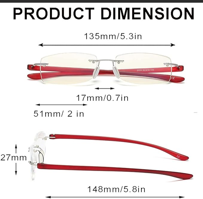 HIYANJN Rimless Reading Glasses For Women Tr90 Blue Light Blocking Eyeglasses Lightweight Frameless Computer Readers(3-Pack,1.75)
