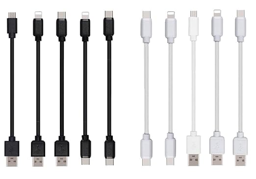 10-Pack Multi Short USB Cables & TypeC-C Cables for Charging Stations Compatible/w iPhone16/15, iPhone5-14/ iPads/iPad mini/iPad Pros/Samsung Moblies & Tablets/Pixel & Nexus/HTC/Sony(White)