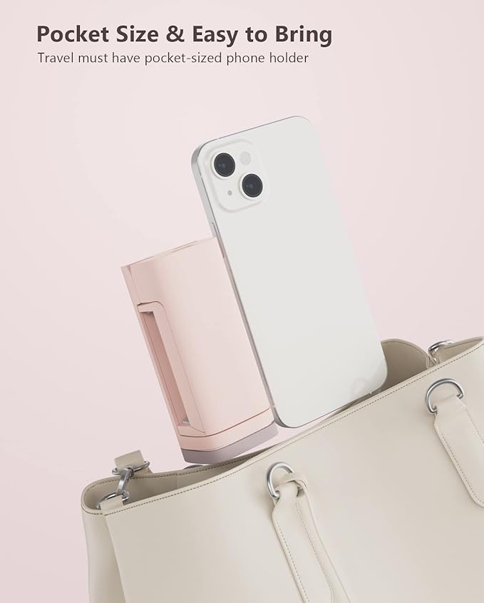 MiiKARE Travel Essentials Airplane Phone Holder, Universal Handsfree Phone Mount for Flying with 360 Degree Rotation, Travel Must Haves Phone Stand for Desk, Tray Table, Pink