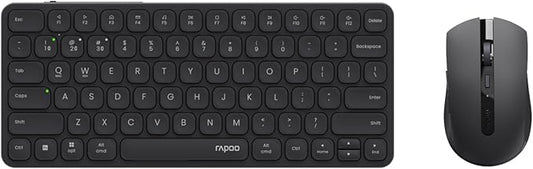 Rapoo 9050S Multi-Device Keyboard and Mouse Combo, 2.4GHz/Bluetooth 5.0/4.0 Wireless Keyboard & Mouse Set for Windows/Mac/Linux/Chrome, Support 4 Devices, Rechargeable, Silent Click, Black