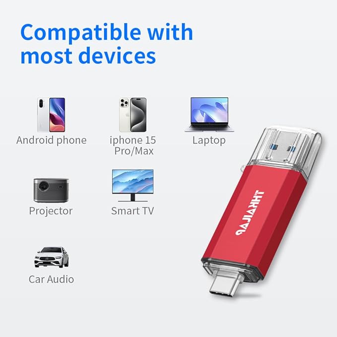 Thkailar USB Flash Drive 512GB,Type A and Type C Ports 2 in 1 OTG USB 3.1 Thumb Drive,Memory Stick for Business Traveler Compatible with iPhone 15/Android Phone/PC/Mac Pro/Laptop(Red)