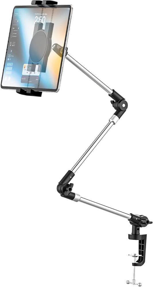 Aluminum Tablet Mount Holder for for 4.7-13" Phone & iPad - Flexible Bed/Desk Clamp Tablet Stand with 360° Rotation, Compatible iPad Pro/Air/Mini, Galaxy Tab, iPhone, Tablets