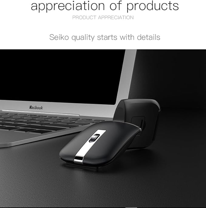 Wireless Bluetooth Arc Travel Mouse - BT5.1 2.4G Dual Model, Portable Mice for Laptop, Notebook, PC, MacBook, Chromebook, Lenovo, Microsoft,Rotating Foldable, Rotating Foldable Design (Black)