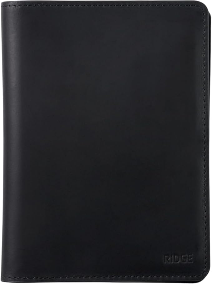 Ridge Passport Holder - Leather Travel Wallet, RFID Protection, Holds Passport, 6 Credit Cards, Folded Cash, And a Boarding Pass (Midnight Black)