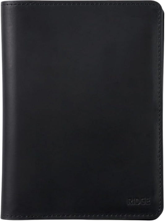 Ridge Passport Holder - Leather Travel Wallet, RFID Protection, Holds Passport, 6 Credit Cards, Folded Cash, And a Boarding Pass (Midnight Black)