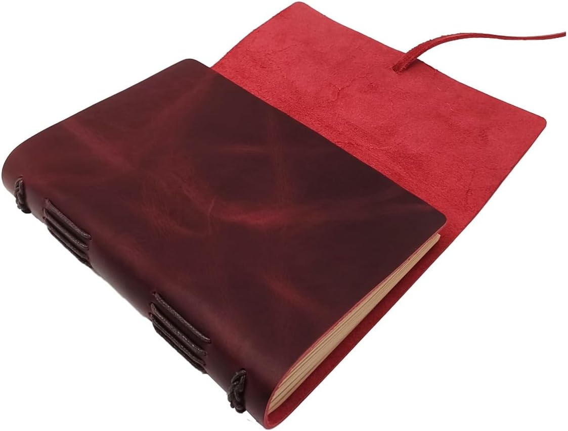 Red Notebook Journal - Genuine Leather Journals for Writing Small Size Diary 5.5x7.5 Inch, Notepad For Women and Man, Gifts,Work,Travel Wine Red