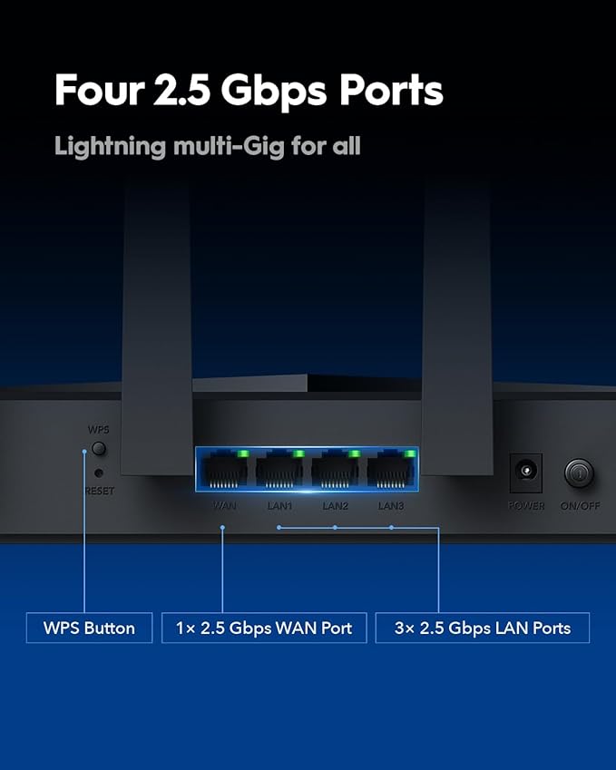 Cudy Tri-Band WiFi 7 BE11000 Router, 6-Stream 10 Gbps, 4 × 2.5G Ports, Up to 11000Mbps, VPN Server and Client, Cudy APP and Mesh, 6 × High-gain Antennas, WR11000