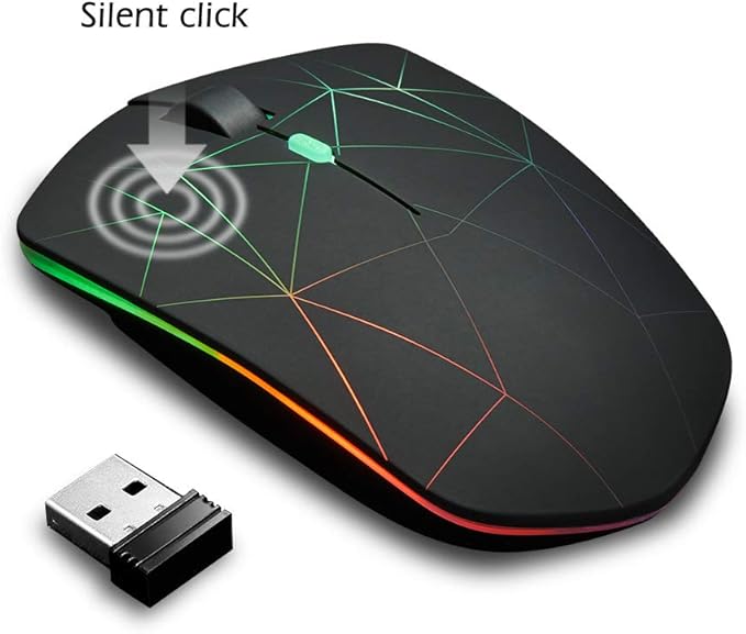 Rechargeable Wireless Mouse, Illuminating Backlit Powered by Li-Polymer Battery, Optical Sensor, Nano USB Receiver,3 Stages DPI Speed, 4 Buttons for PC, Laptop, Tablet, MacBook etc. (Net illuminating)