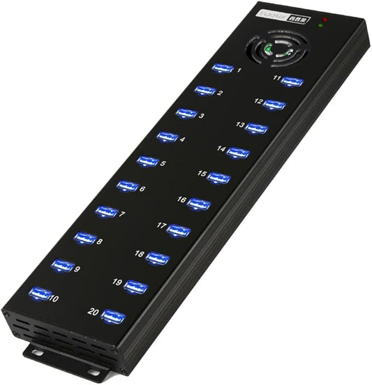 20 Ports Powered USB 2.0 Hub, Industiral USB Hub, USB Splitter 12V 10A External Power Adapter,Multiport USB Expander