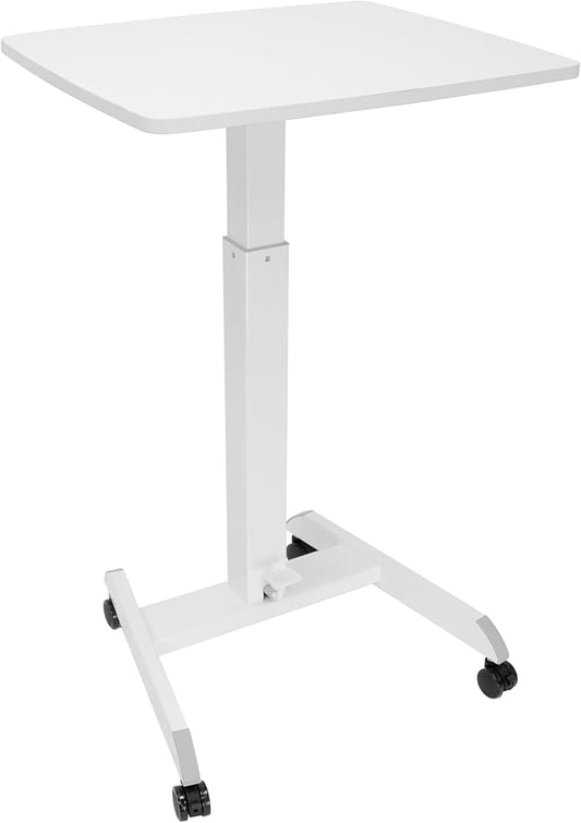 Mount-It! Adjustable Rolling Laptop Desk, Mobile Standing Desk with Wheels, Small Sit-Stand Computer Cart for Home, Office, or Classroom, 29.6–44.2" Height, 23.6"x20.5" Desktop, White