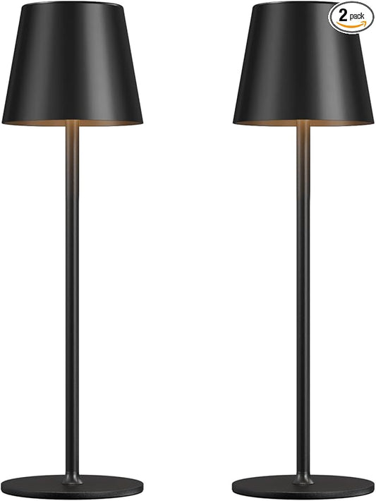 Cordless Table Lamp Rechargeable Black - KK 2 Pack 5000mAH Battery Operated Lamp for Counter, 3 Color Stepless Dimming Waterproof LED Wireless Lamp for Dining Kitchen, Outdoor Patio, Touch Control