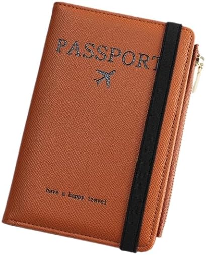 DOB SECHS Leather Passport Holder for Travel Women Slim Passport Wallet RFID Blocking Passport Cover Case with Card Slots, Travel Document Organizer Pouch Bag Zipper Cash Pocket Purse+ID Window, Brown