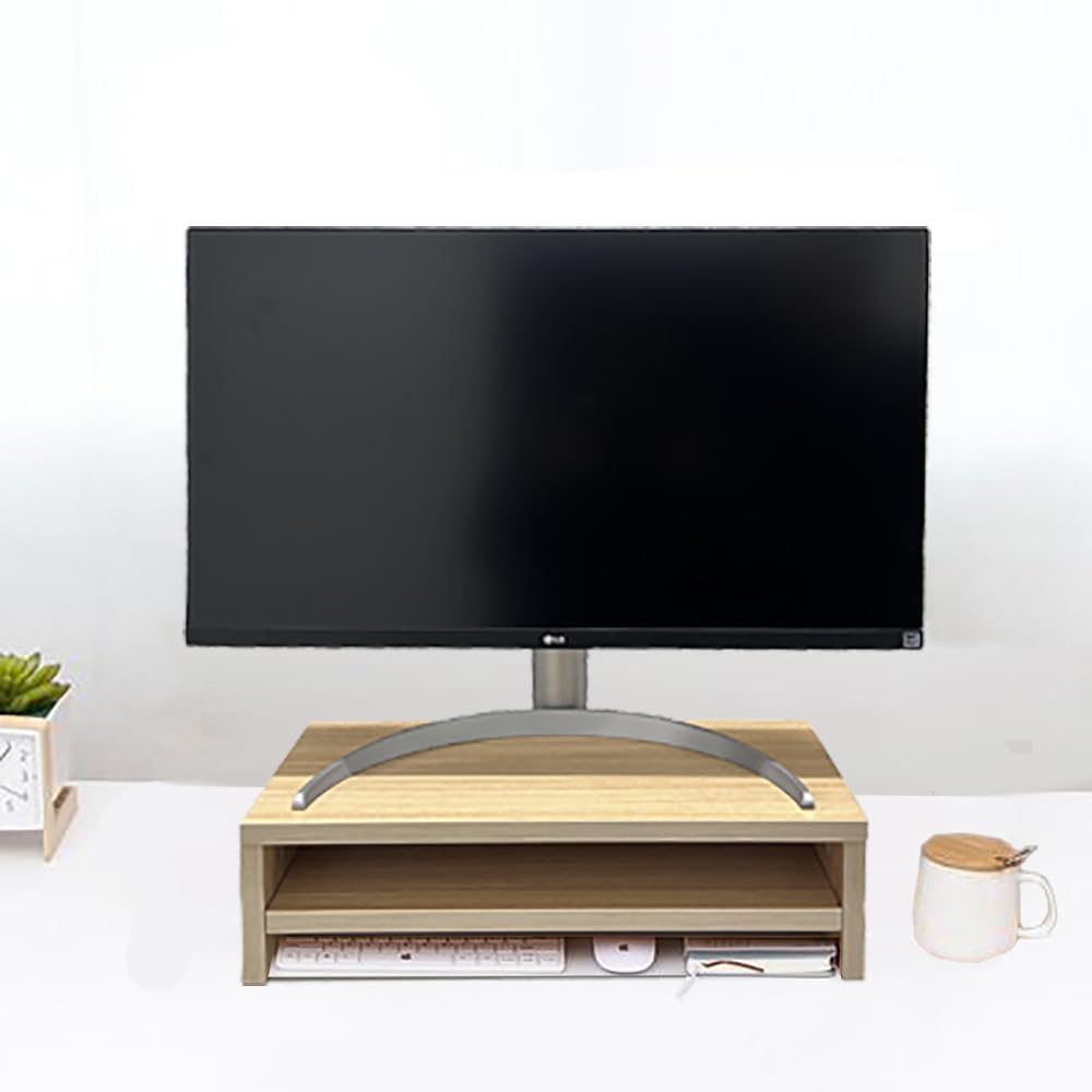 JZD Laptop Stand for Desk with Storage Shelves,Wooden Desktop Organizer with Storage for Home Office