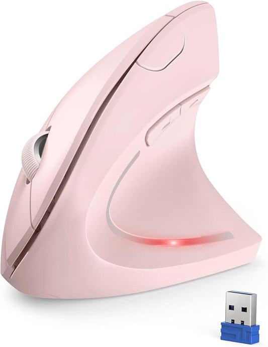 TECKNET Ergonomic Wireless Vertical Mouse - 4800 DPI, 5 Adjustable Levels, 2.4GHz Optical, 6 Buttons for Carpal Tunnel - Laptop, Desktop, PC, MacBook Compatible - Pink