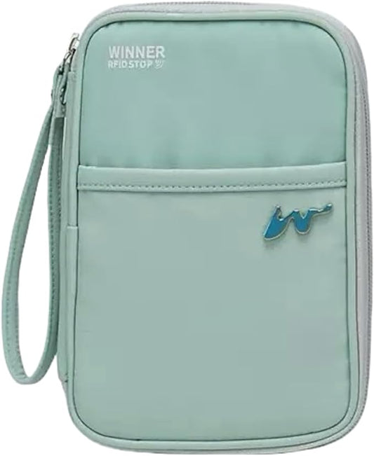 P-H1 Travel Family Passport Holder RFID Blocking Passport Waterproof Wallets for Men Women Travel Document Organizer Cards Case, Lightweight Portable Passport Cover with Zipper Pocket (Mint)