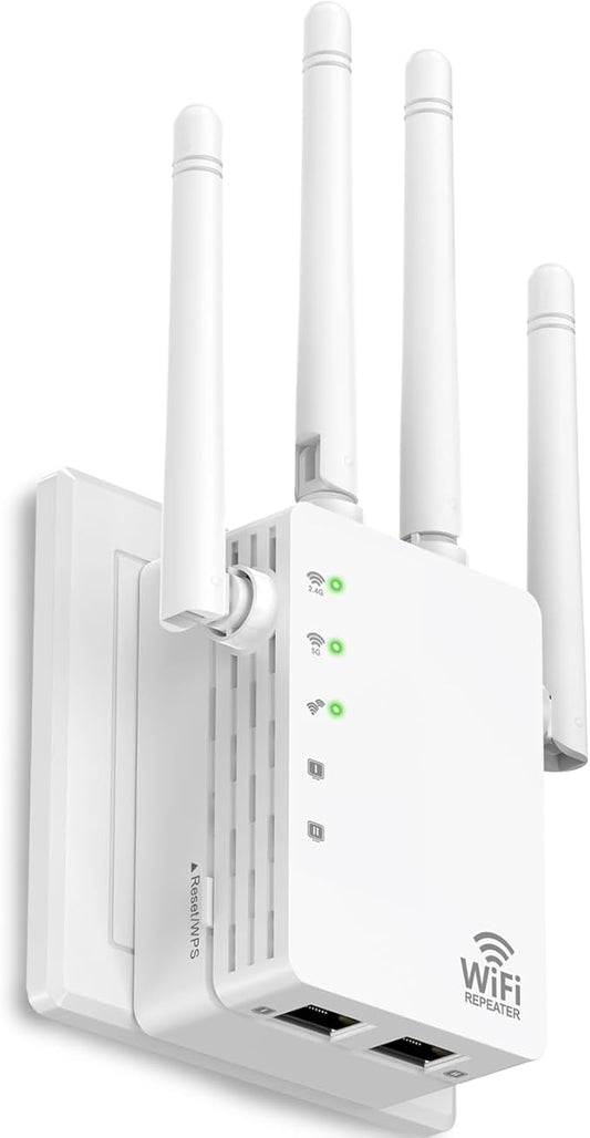 WiFi Extender, WiFi Extender Signal Booster Dual-Band(5.8G&2.4G) Wireless Repeater Coverage to 12880 sq. ft & 105 Devices, 1-Tap Setup, Supports Ethernet Port, Faster Speed