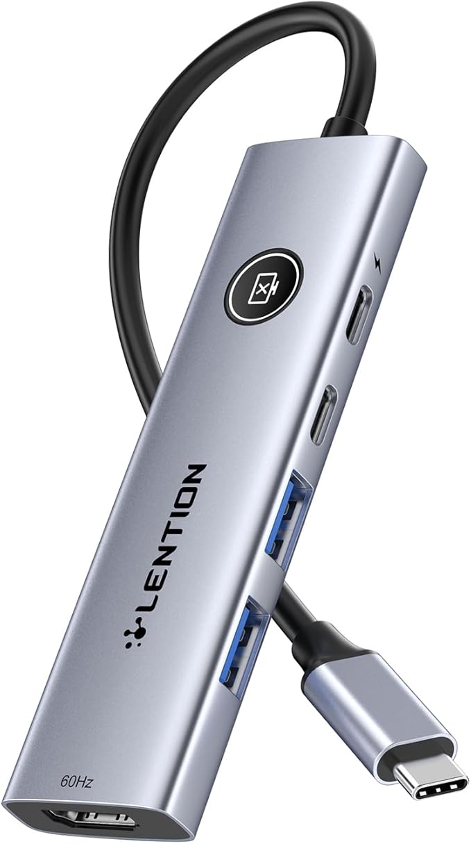 LENTION USB C Multiport Adapter, 5-in-1 USB C Hub with HDMI 4K@60Hz, USB A 3.0, Type C 3.0, 100W PD Charging, Multiport USB Adapter with Screen On/Off Button New MacBook Pro and Other Type C Devices