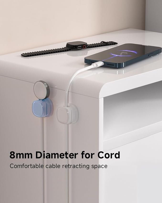 9 Pack Cord Organizer, Spring Cable Management, Adhesive Cute Cable Holder Clips, Phone Charger Wire Keeper for Desk Nightstand Car Office (9-Pack White_Blue_Black)