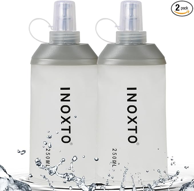 INOXTO Soft Flask,Collapsible Soft Water Bottles for Hydration Vests and Running Packs, Soft Flask Running Bottles for Hiking Cycling(250/500 ml) (2 PCS SMALL)