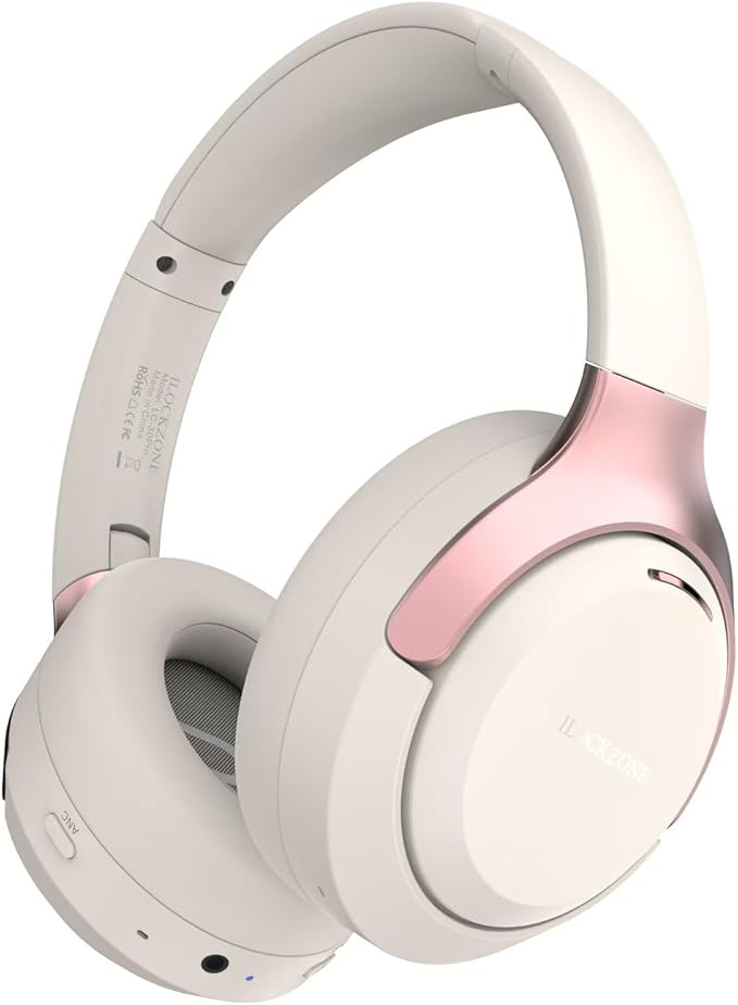 LC30Pro Hybrid Active Noise Cancelling Headphones, 100H Playtime Bluetooth Headphones, HiFi Audio Wireless Headphone with 3 EQ Modes, Low Latency & Foldable Design (Beige White)