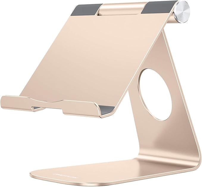 OMOTON Tablet Stand Holder Adjustable, T1 Desktop Aluminum Tablet Dock Cradle Compatible with iPad Air/Mini/Pro 11/12.9, iPad 10.2/9.7, Samsung Tab and More, Gold